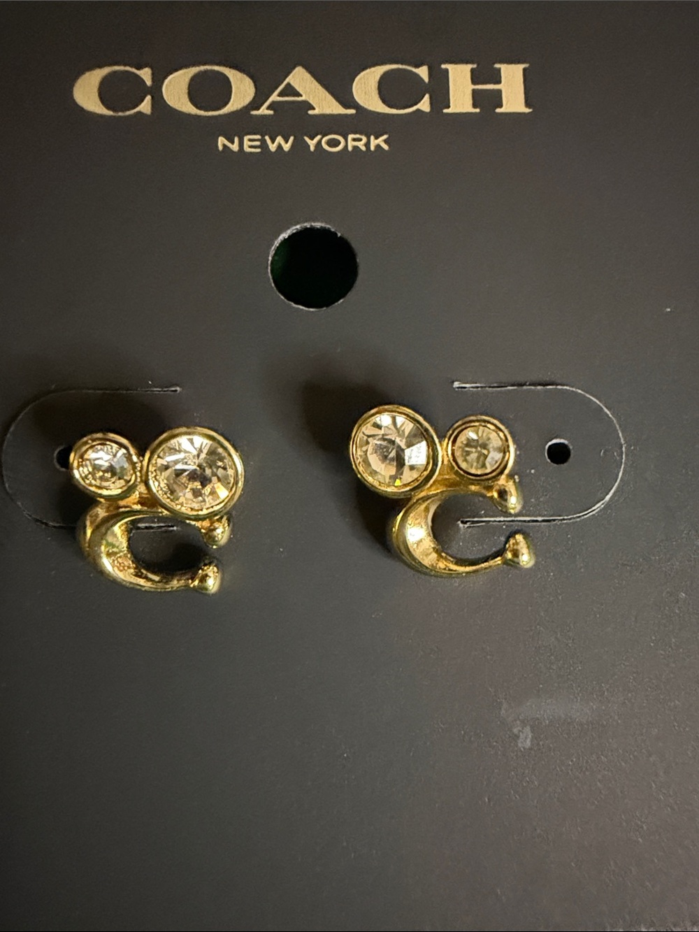 Coach Signature C Crystal Stud Earrings Gold Tone NWT